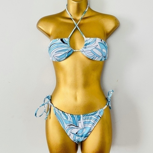 Swirl blue 2 piece swimsuit new - Picture 1 of 3